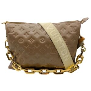 LOUIS VUITTON TAUPE MONOGRAM EMBOSSED LEATHER COUSSIN HANDBAG
